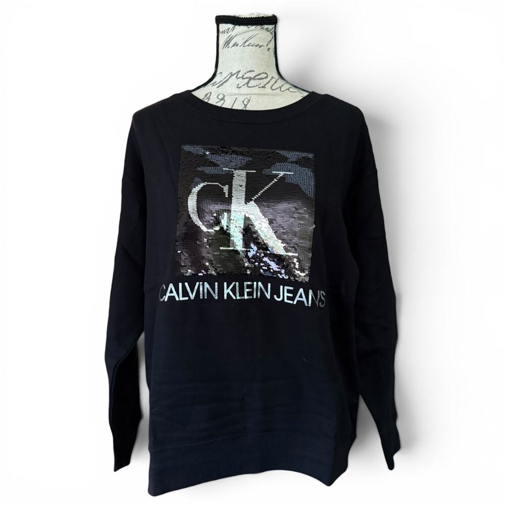 Calvin Klein Jeans Black Sparkle Sequin Sweater Size Medium